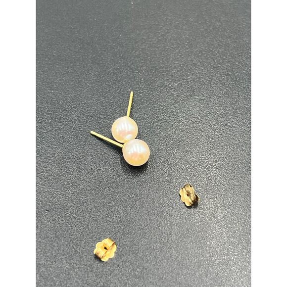 IPS Imperial Pearl Syndicate Signed 14k Yellow Gold White Pearl Stud Earrings - Picture 6 of 11